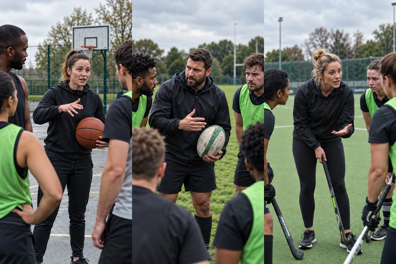 A basketball coach explaining a drill to her team.